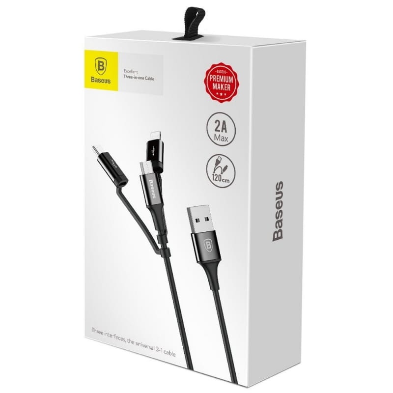 Kabel USB Baseus Excellent 3w1 - 120 cm, 2A Fast Charging