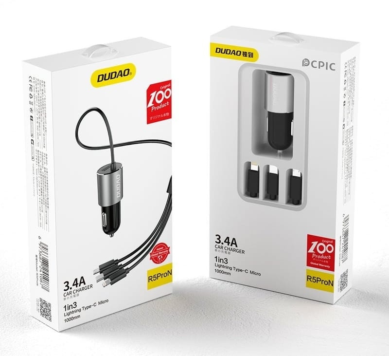 Ładowarka samochodowa DUDAO 3w1 - 3.4A + kabel