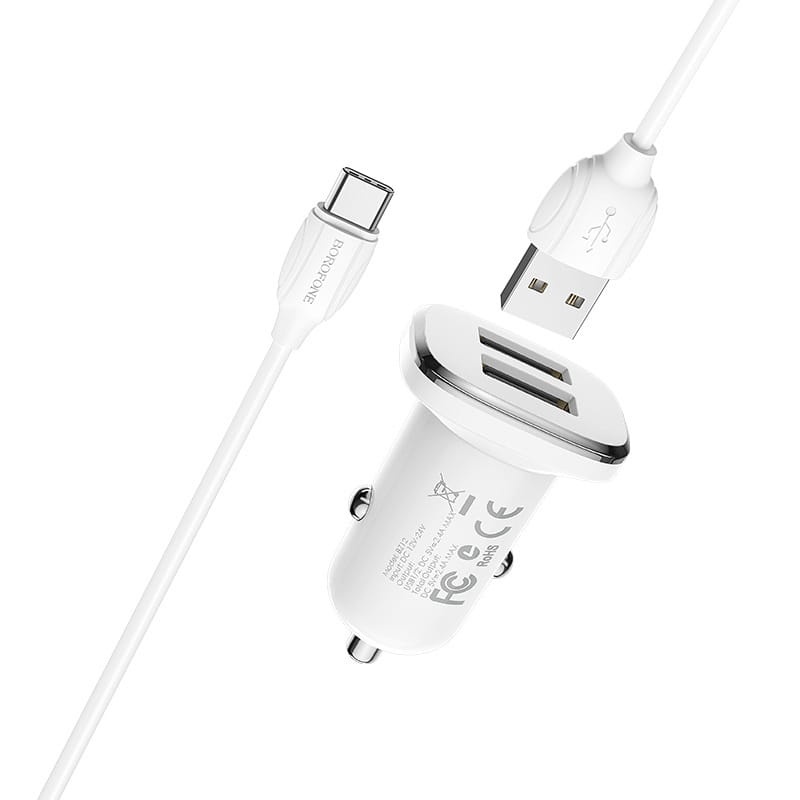 Ładowarka samochodowa Borofone BZ12 - 2x USB + kabel USB-C