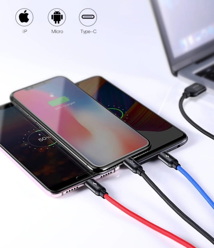 Kabel USB Baseus 3w1 - 120 cm, 3.5A Fast Charging