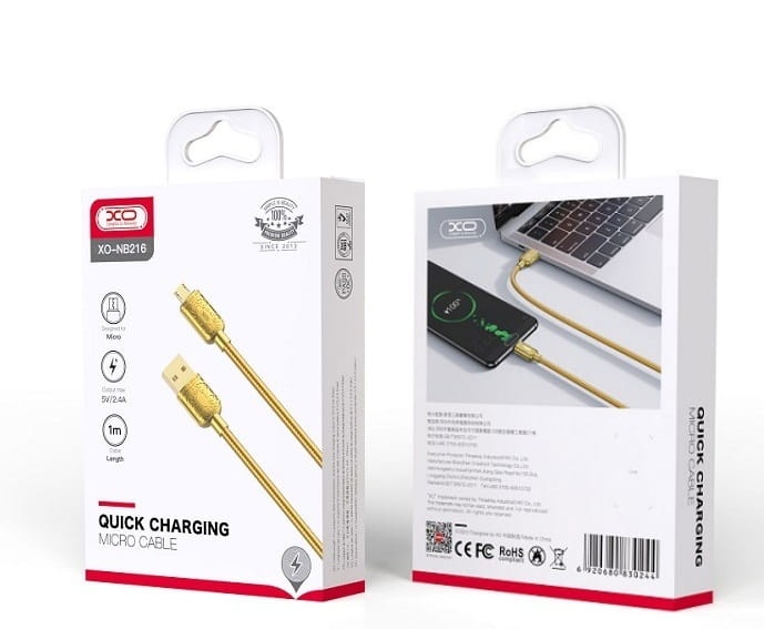 Kabel XO NB216 USB - C - 1m - 2.4A - Złoty