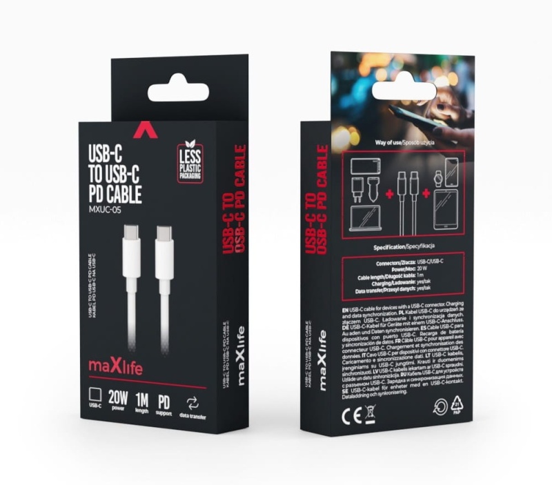 Kabel MaxLife USB C - USB C - 20W - 1m