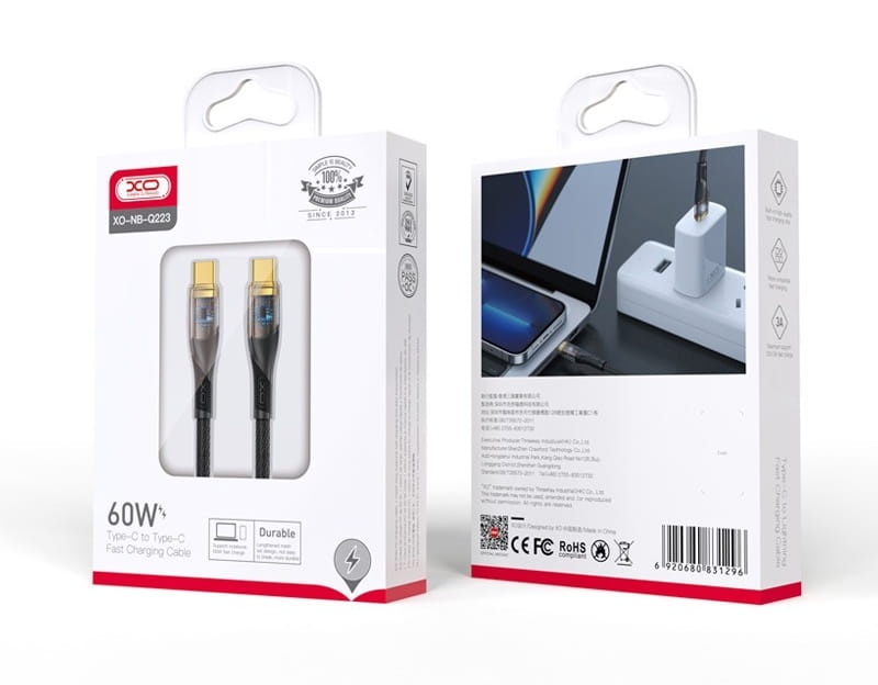 Kabel XO Clear USB C - USB C - 1m - 60W