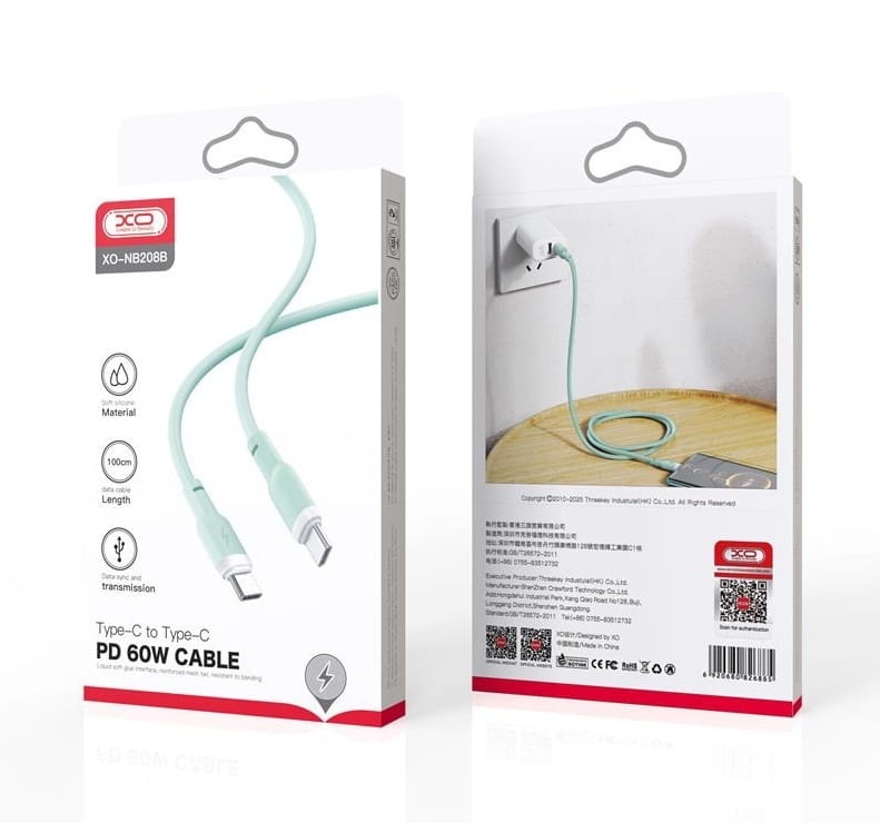 Kabel XO NB208B PD USB-C - USB - C 60W 1m
