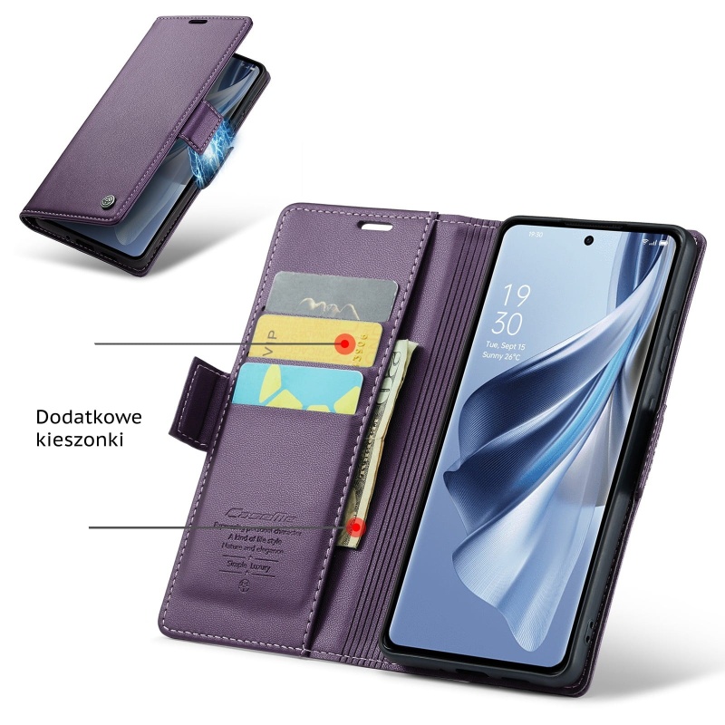 Etui CaseMe Leather do Oppo Reno 10 / 10 Pro - Fioletowy