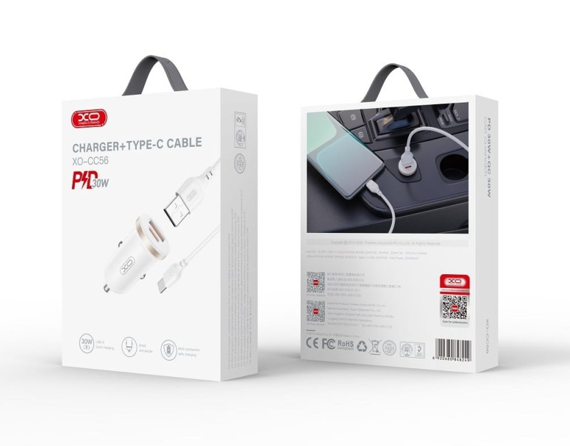Ładowarka samochodowa XO CC56 - 30W PD + kabel do iPhone
