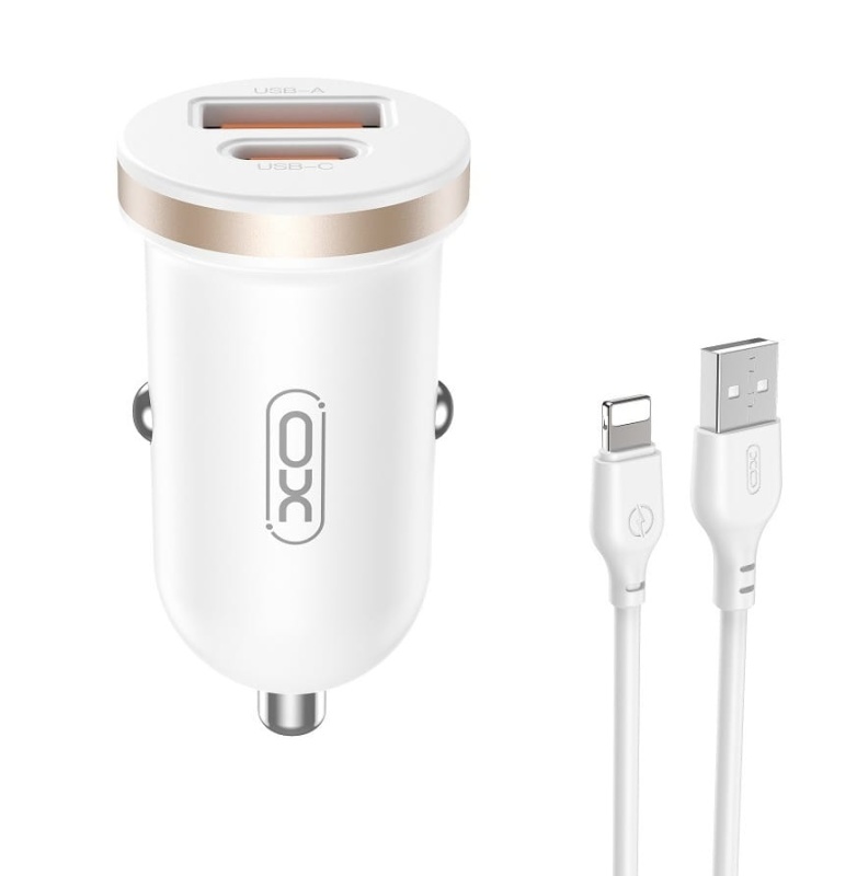 Ładowarka samochodowa XO CC56 - 30W PD + kabel do iPhone