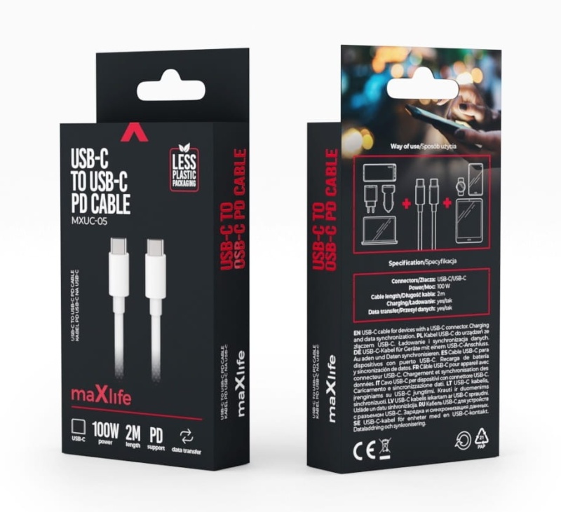 Kabel MaxLife MXUC-05 USB C - USB C - 100W - 2m