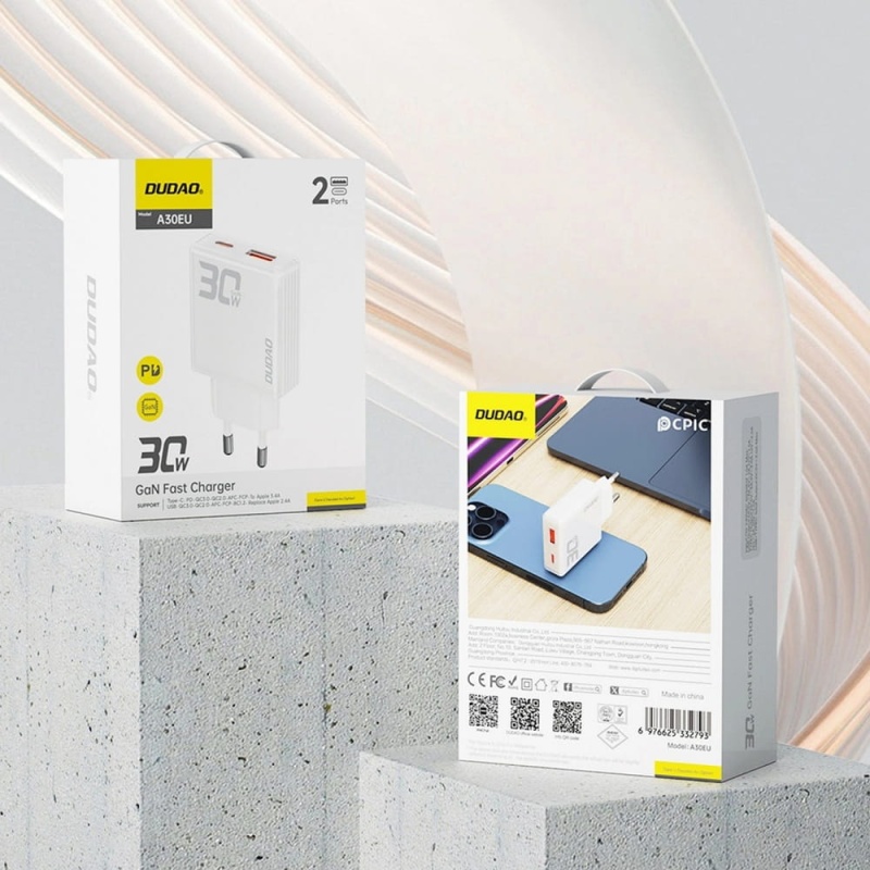 Ładowarka sieciowa Dudao A30EU - 2x USB - PD 30W GaN