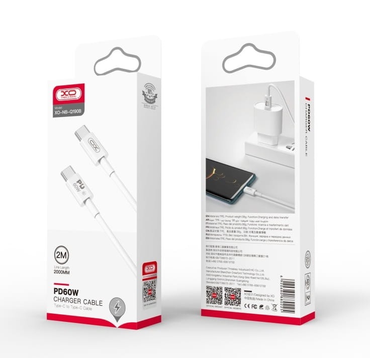 Kabel XO NB-Q190B - USB-C - USB-C - PD 60W - 2,0 m