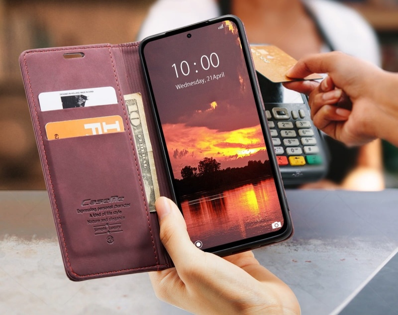 Etui z klapką CaseMe Premium do Xiaomi Redmi Note 14 5G - Bordowy