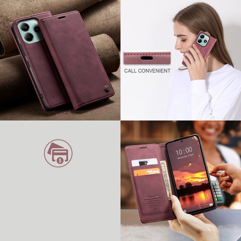 Etui z klapką CaseMe Premium do Xiaomi Redmi Note 14 5G - Bordowy