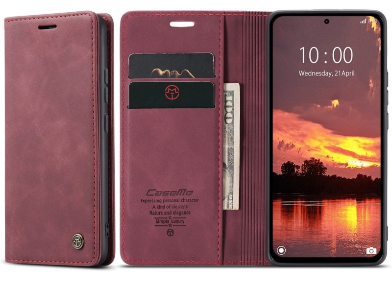 Etui z klapką CaseMe Premium do Xiaomi Redmi Note 14 5G - Bordowy