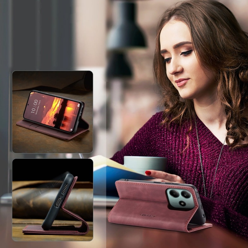 Etui z klapką CaseMe Premium do Xiaomi Redmi Note 14 5G - Bordowy