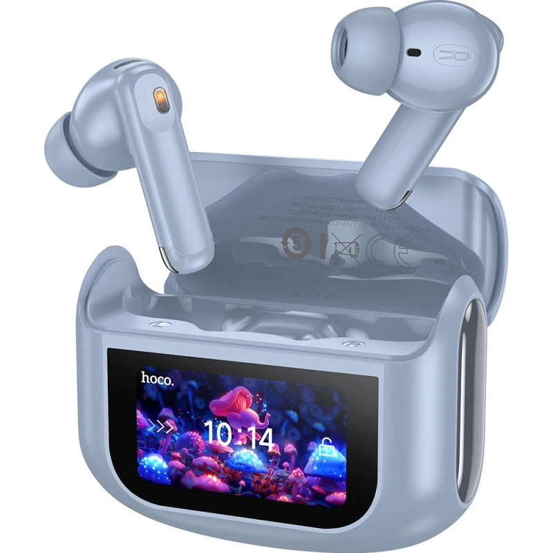 Słuchawki bezprzewodowe Hoco EQ21 z ekranem LCD + ANC ENC Niebieskie
