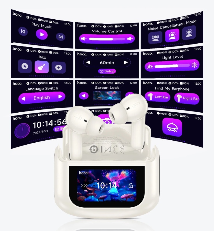 Słuchawki bezprzewodowe douszne Hoco z ekranem TWS ANC ENC EQ21