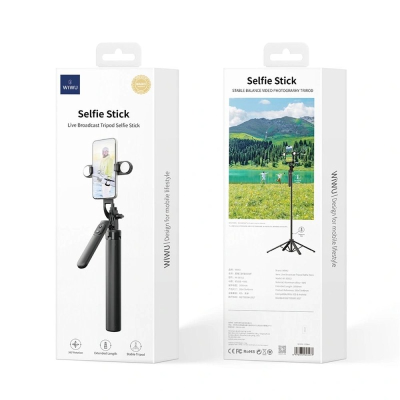 WiWU - Selfie stick Wi-SE012 z funcją tripoda i podwójną lampą LED