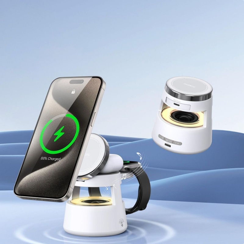 DUZZONA W23 - Ładowarka indukcyjna 5w1 z głośnikiem BT i LED