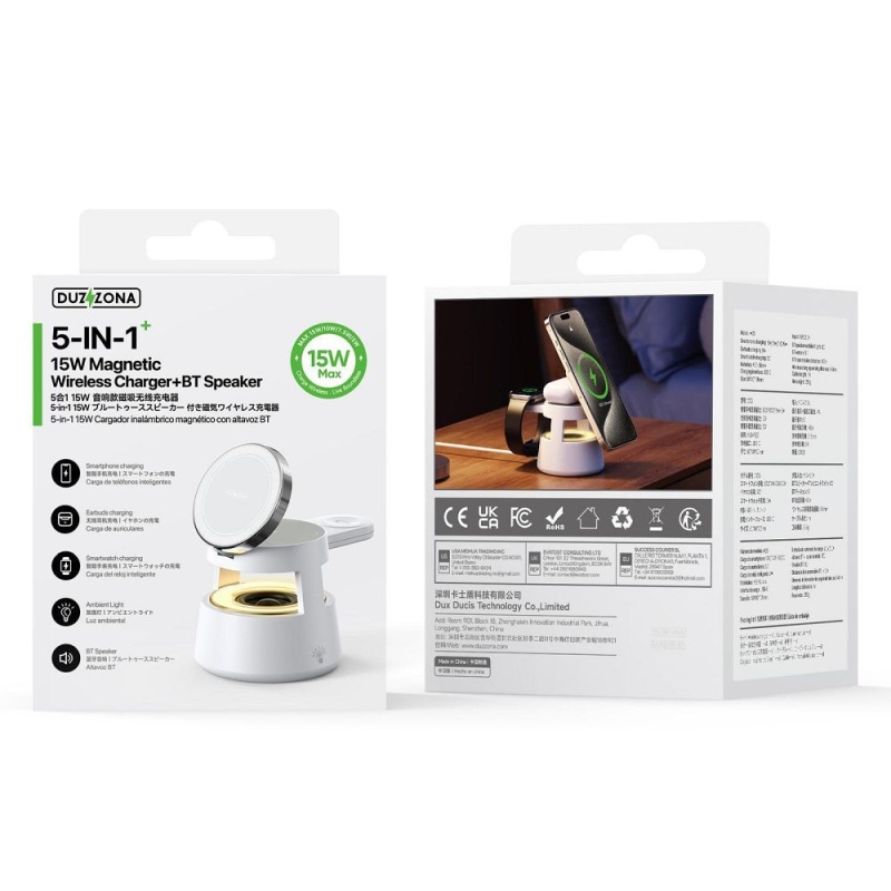 DUZZONA W23 - Ładowarka indukcyjna 5w1 z głośnikiem BT i LED