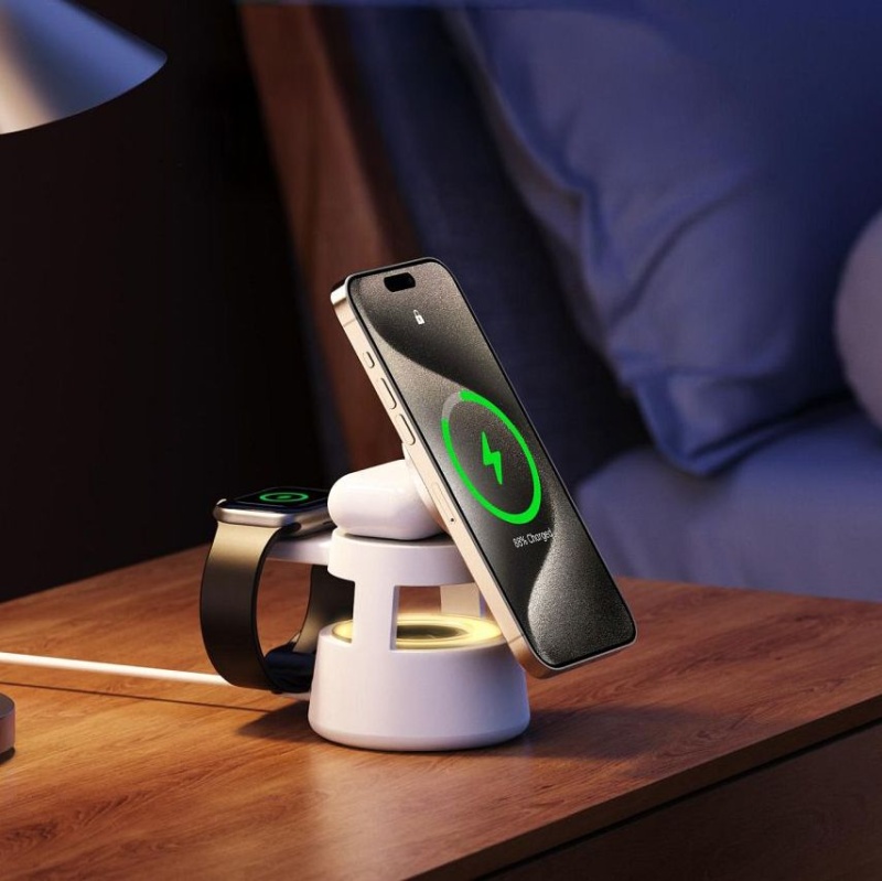 DUZZONA W23 - Ładowarka indukcyjna 5w1 z głośnikiem BT i LED