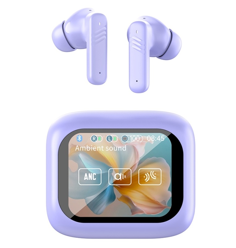 Słuchawki bezprzewodowe ANC LX-10 z dotykowym ekranem + ANC ENC - Fioletowe