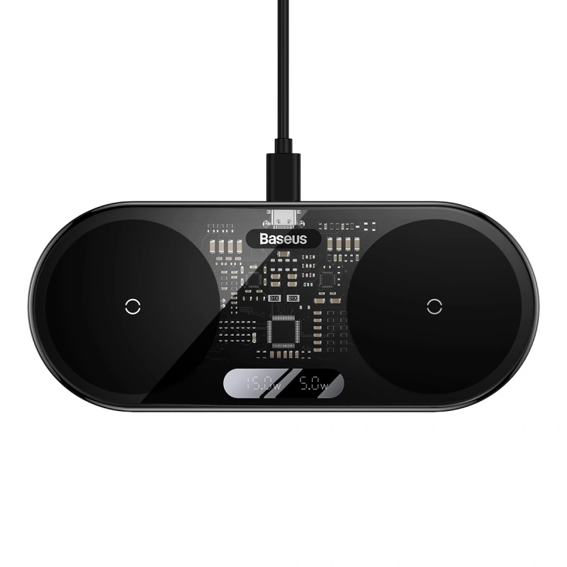 Baseus Digital LED Display podwójna ładowarka bezprzewodowa z wyświetlaczem 20W