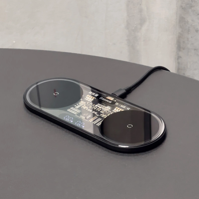 Baseus Digital LED Display podwójna ładowarka bezprzewodowa z wyświetlaczem 20W