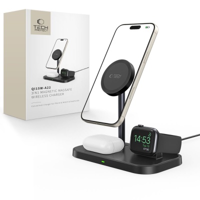 Ładowarka bezprzewodowa TECH-PROTECT QI 15W-A22 3in1 - Czarna