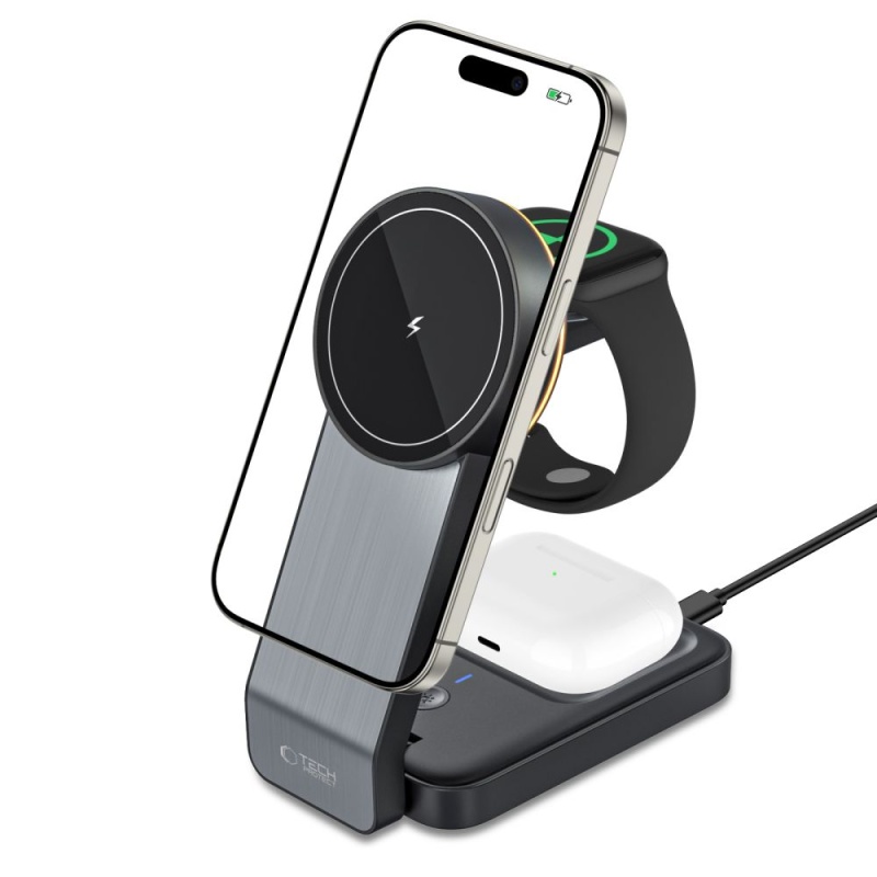 Ładowarka bezprzewodowa TECH-PROTECT QI 15W-A28 3in1 - Czarna