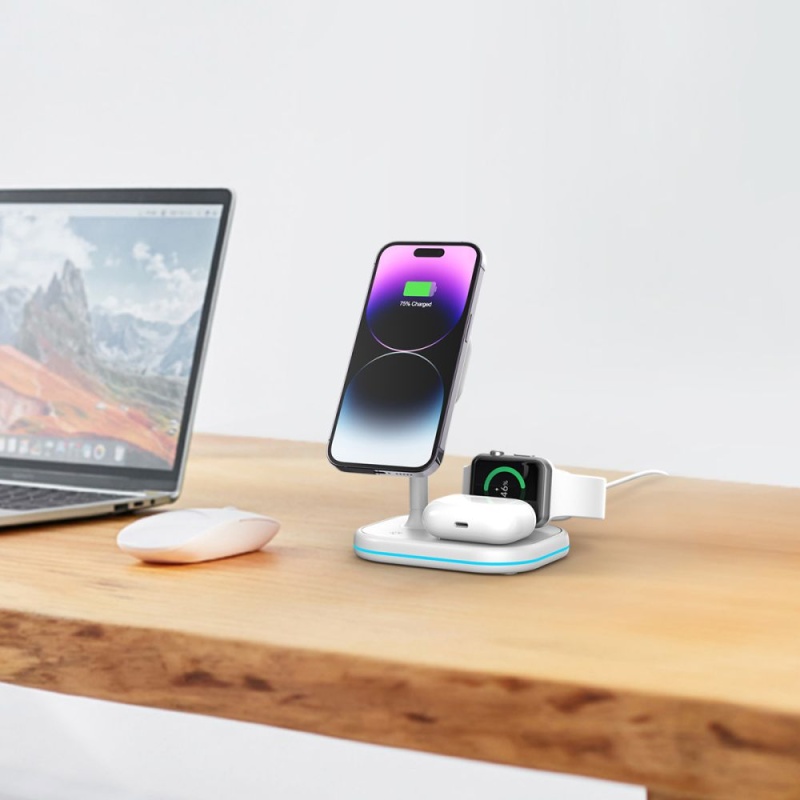 Ładowarka bezprzewodowa TECH-PROTECT QI 15W-A27 3in1 - Biała