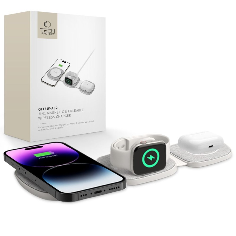 Ładowarka bezprzewodowa TECH-PROTECT A32 MagSafe 3in1 - Szara