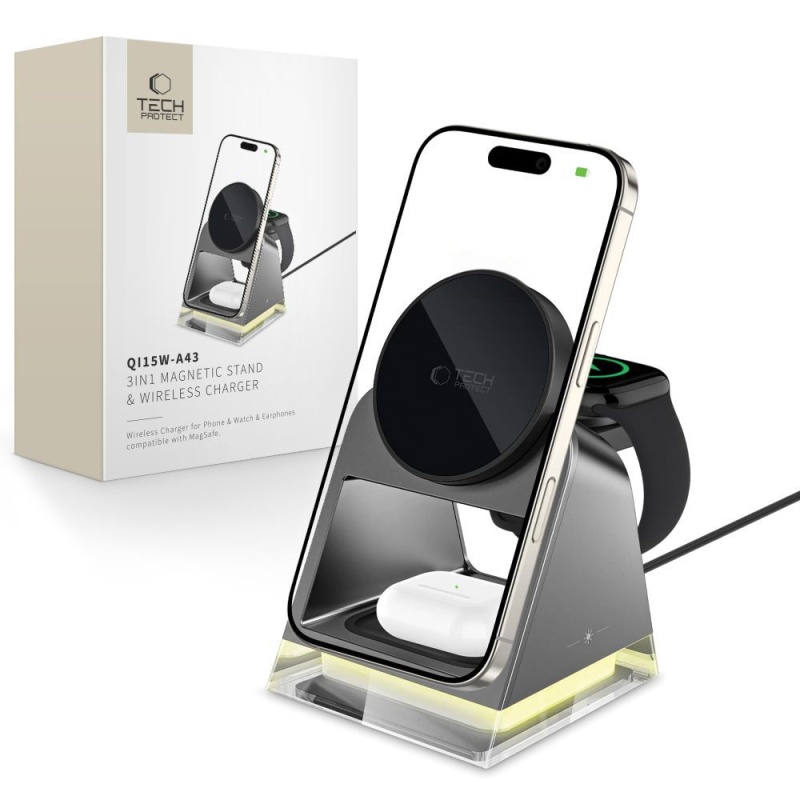 Ładowarka bezprzewodowa TECH-PROTECT MagSafe QI 15W-A43 - Czarny