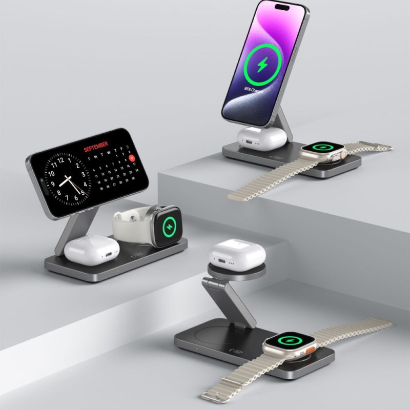 Ładowarka bezprzewodowa TECH-PROTECT MagSafe 3in1 QI 15W-A47 - Czarny