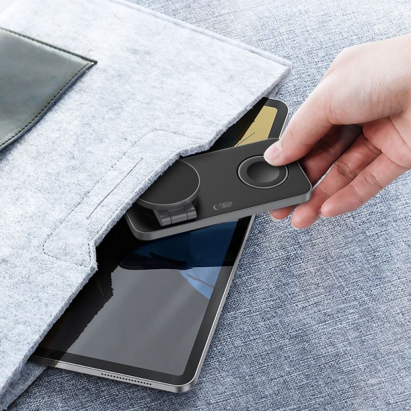 Ładowarka bezprzewodowa TECH-PROTECT MagSafe 3in1 QI 15W-A47 - Czarny