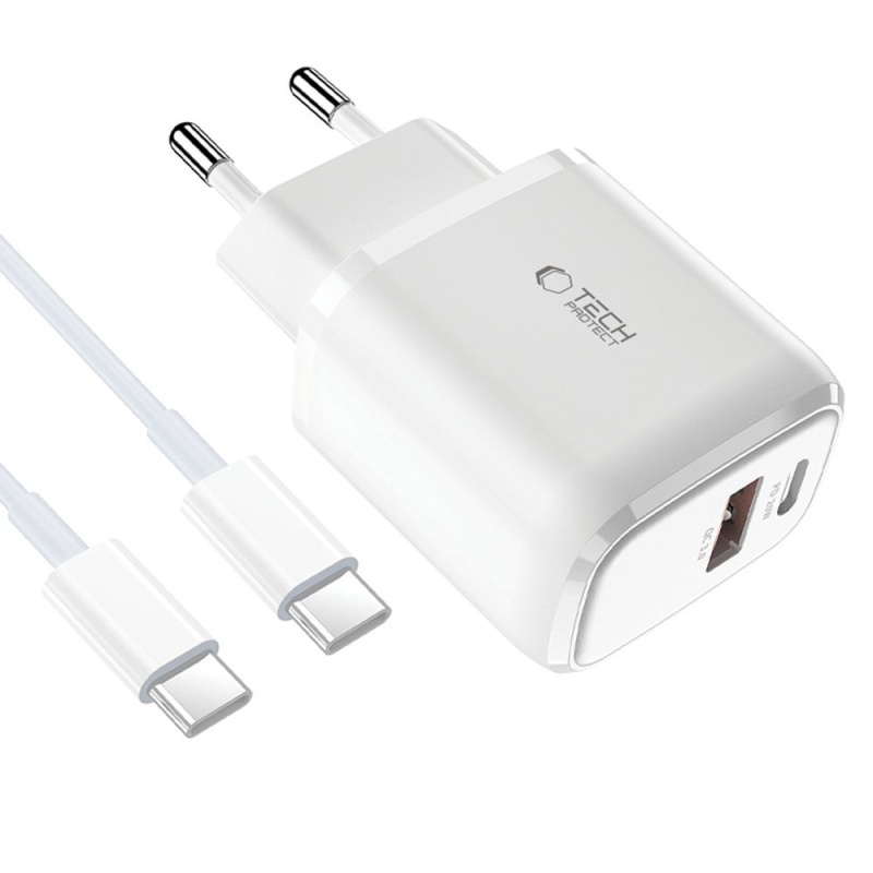 Ładowarka TECH-PROTECT C20W 2x USB PD 20W / QC3.0 + kabel USB C