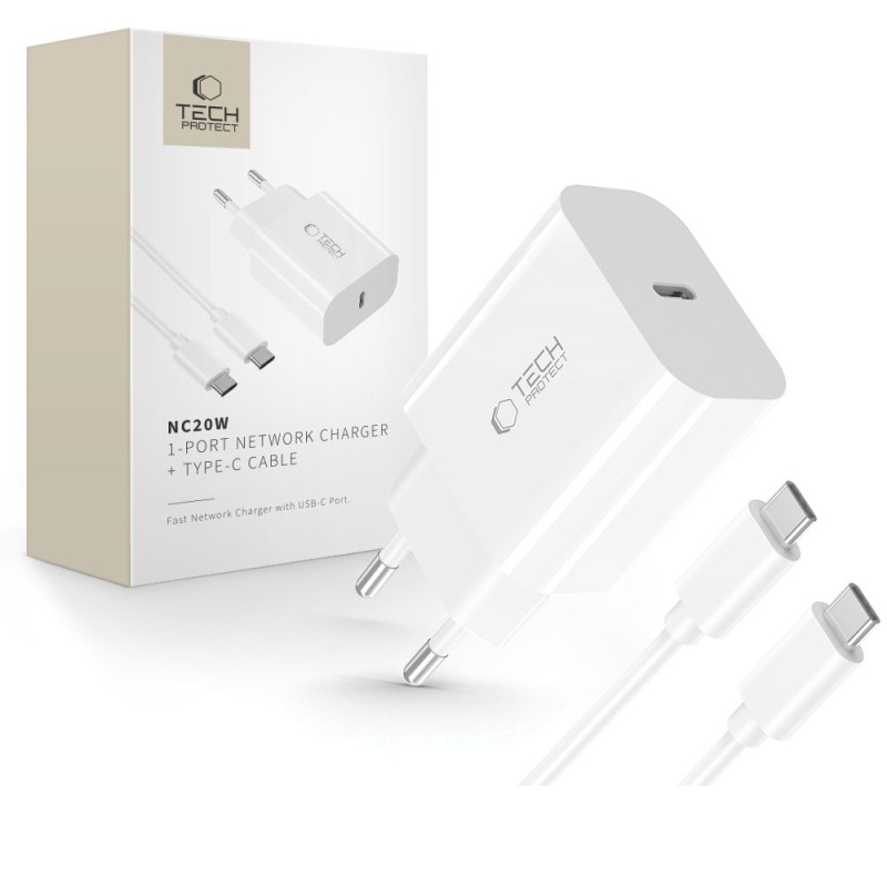 Ładowarka TECH-PROTECT C20W PD 20W / QC3.0 + kabel USB C