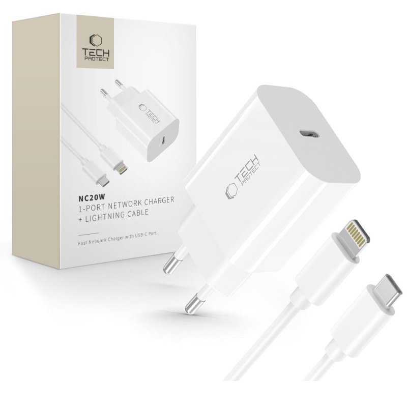 Ładowarka TECH-PROTECT C20W PD 20W + kabel Lightning do iPhone