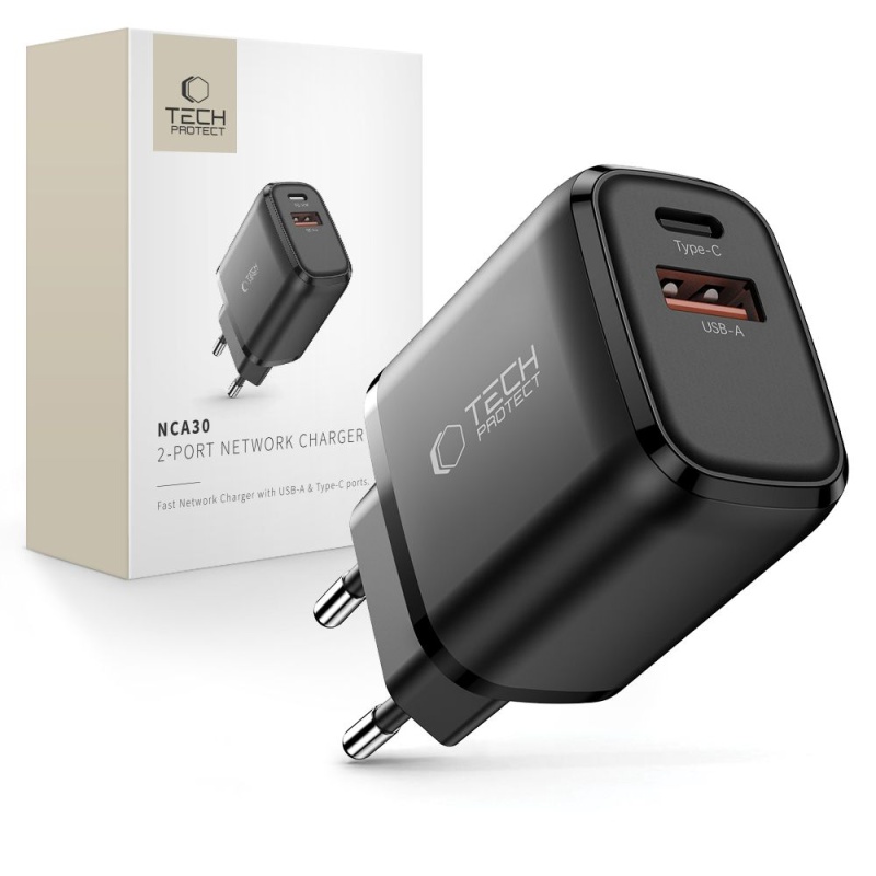 Ładowarka TECH-PROTECT C20W 2x USB PD 20W / QC3.0 - Czarna