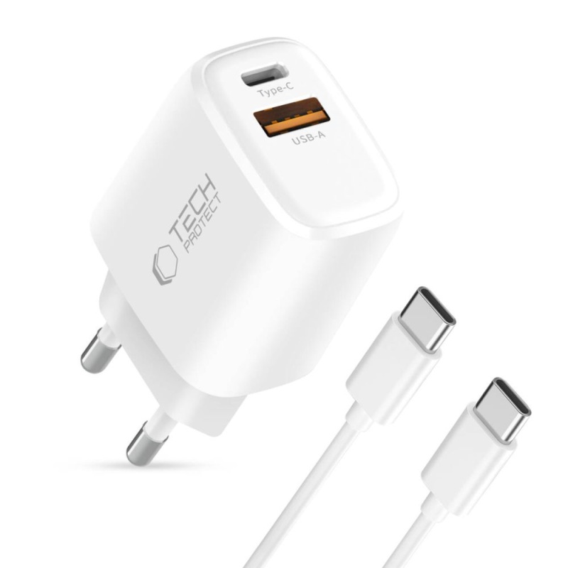 Ładowarka TECH-PROTECT NCA30 2x USB PD 20W / QC3.0 + kabel USB C