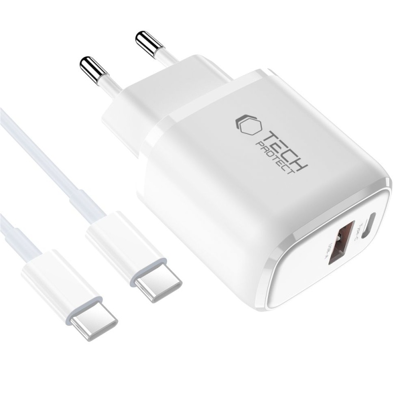 Ładowarka TECH-PROTECT NCA30 2x USB PD 20W / QC3.0 + kabel USB C