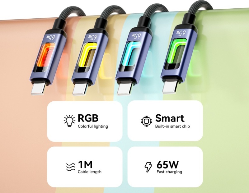Kabel BWOO X324CC - pleciony z podświetleniem LED PD 60W - USB - C
