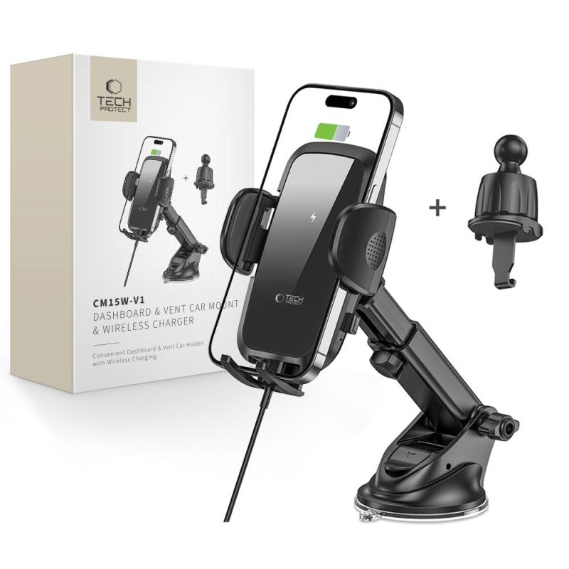 Uchwyt TECH-PROTECT CM15W-V1 na deskę lub kratkę z ładowaniem 15W
