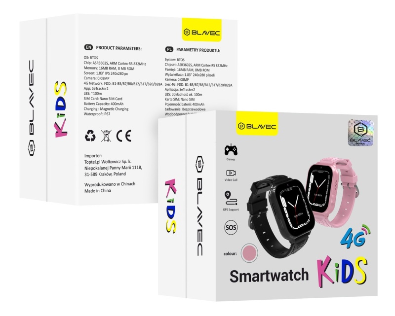 Smartwatch dla dzieci Blavec K-02 1,69" 4G GPS z funkcją rozmów