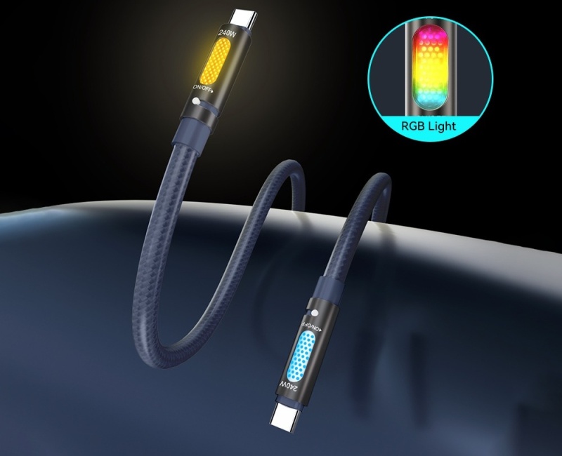 Kabel USB - C BWOO X325C-C 240W - zapachowy - RBG LCD - PD - Czarny