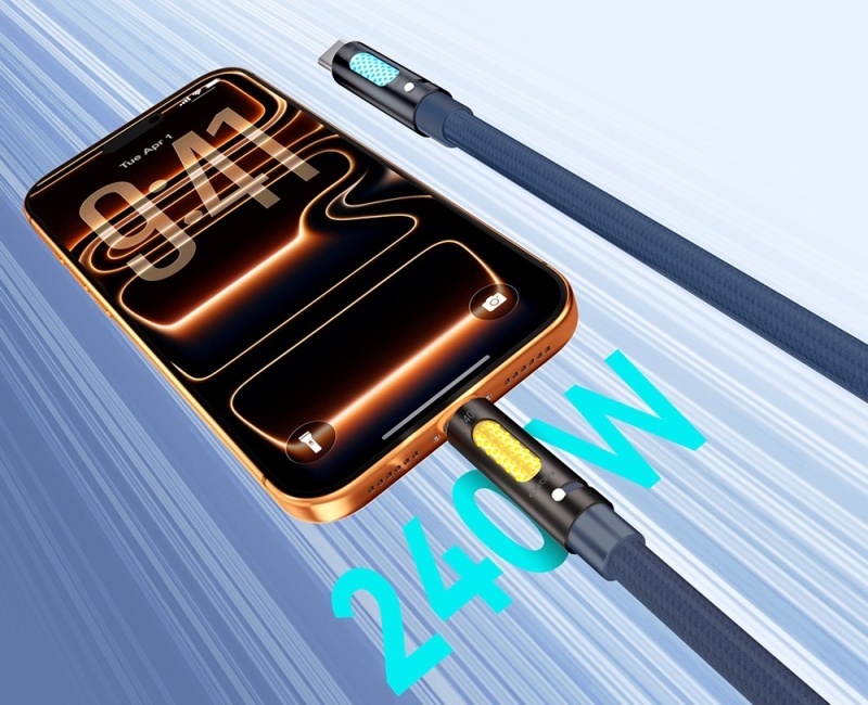 Kabel USB - C BWOO X325C-C 240W - zapachowy - RBG LCD - PD - Czarny