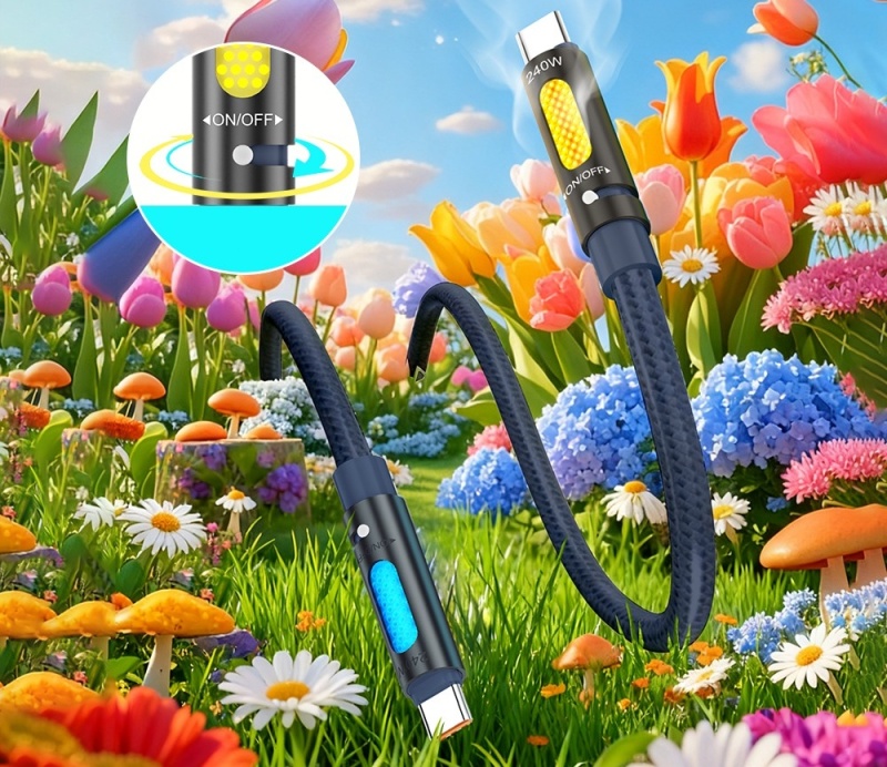 Kabel USB - C BWOO X325C-C 240W - zapachowy - RBG LCD - PD - Czarny
