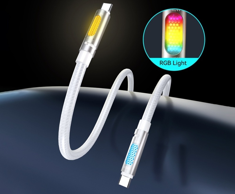 Kabel USB - C BWOO X325C-C 240W - zapachowy - RBG LCD - PD - Biały