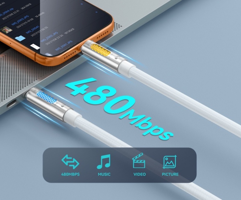 Kabel USB - C BWOO X325C-C 240W - zapachowy - RBG LCD - PD - Biały