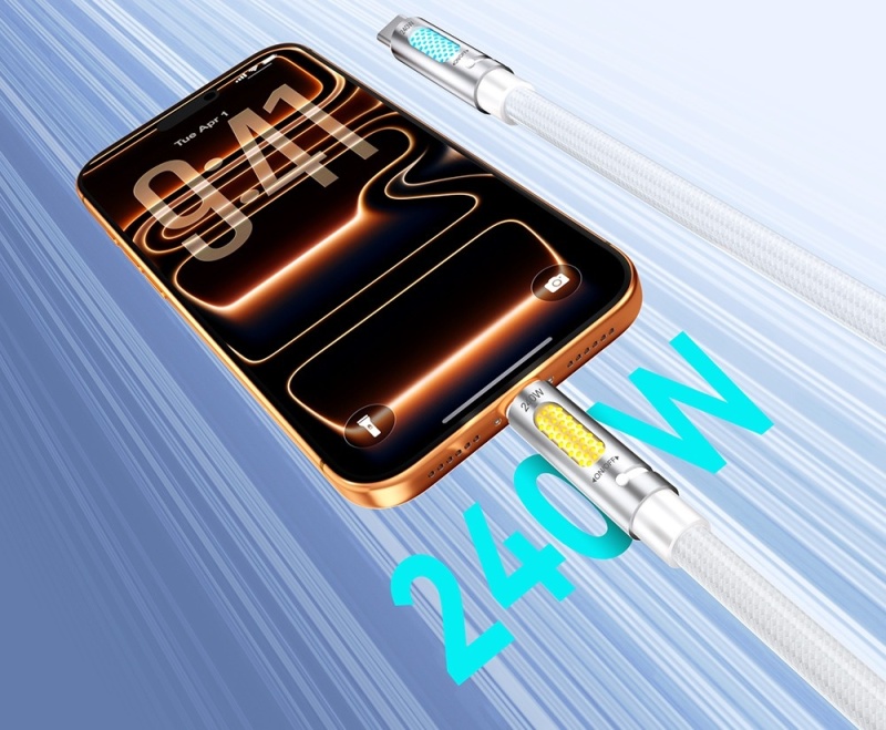 Kabel USB - C BWOO X325C-C 240W - zapachowy - RBG LCD - PD - Biały