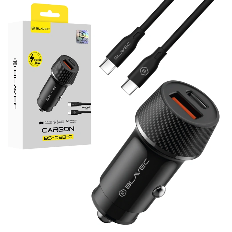 Ładowarka samochodowa Blavec BS-03B-C - QC 3.0 48W z kablem USB C